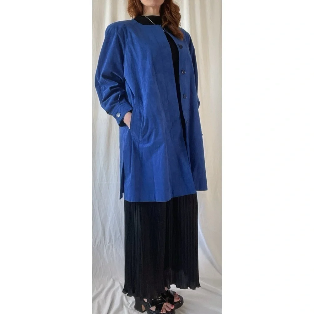 80’s Vintage ‘Ernst Strauss’ Blue UltraSuede Longline Jacket
